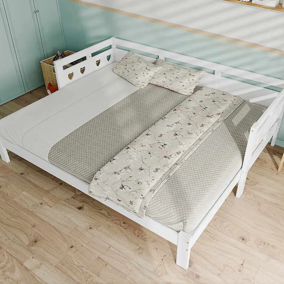 Redom Lit 90x190 cm extensible en 182x190 cm, cadre pin massif en forme de cœur, blanc élégant