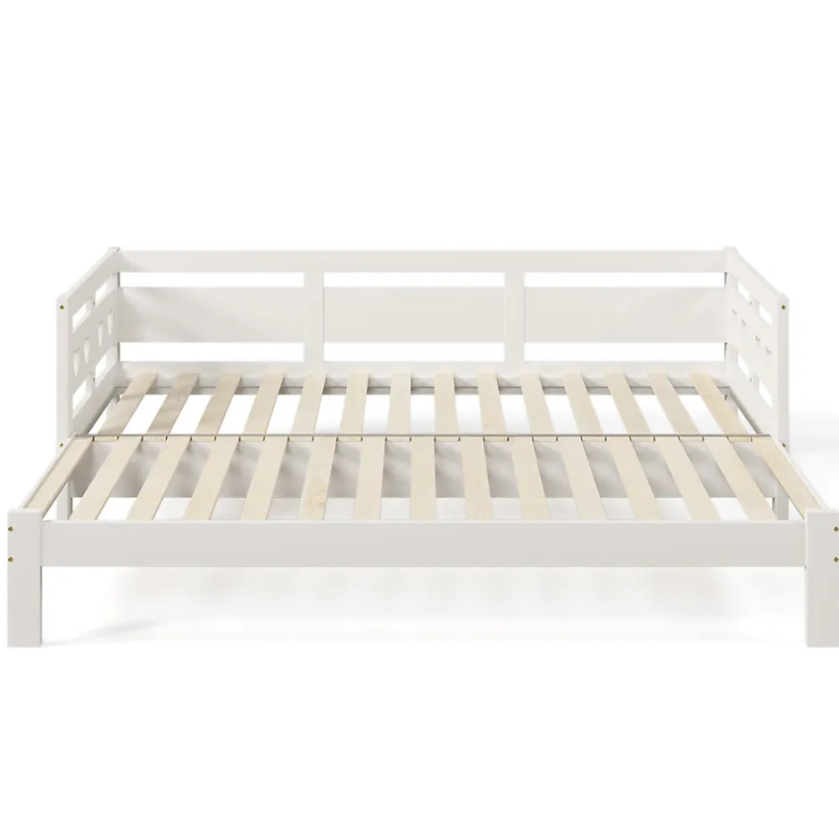 Redom Lit 90x190 cm extensible en 182x190 cm, cadre pin massif en forme de cœur, blanc élégant