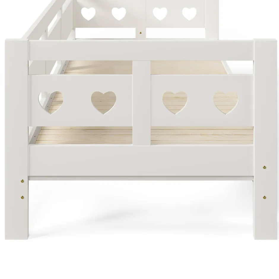 Redom Lit 90x190 cm extensible en 182x190 cm, cadre pin massif en forme de cœur, blanc élégant
