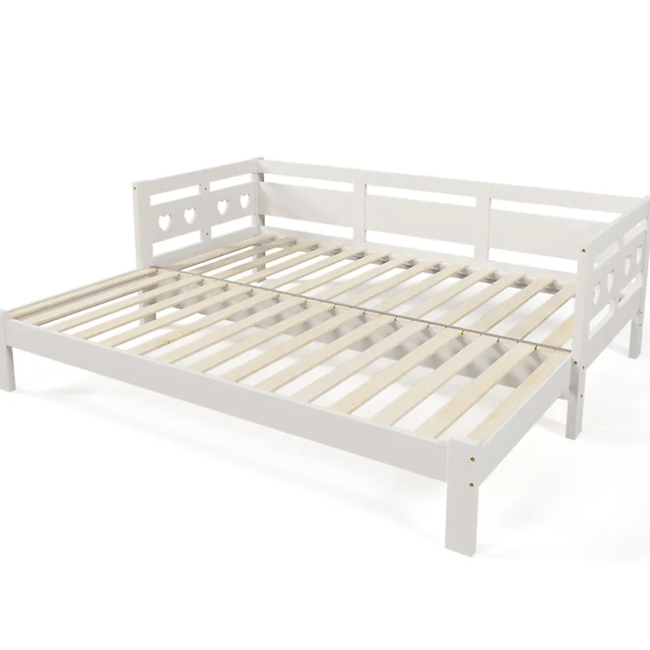 Redom Lit 90x190 cm extensible en 182x190 cm, cadre pin massif en forme de cœur, blanc élégant