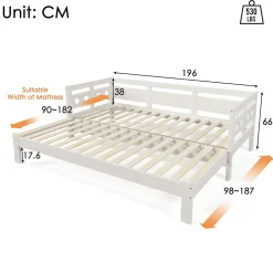 Redom Lit 90x190 cm extensible en 182x190 cm, cadre pin massif en forme de cœur, blanc élégant