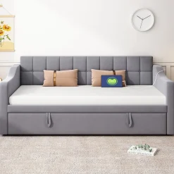 Redom Lit 90x190 cm extensible jusqu'à 180 cm, convertible en sofa en velours gris avec ports USB intégrés Outlet