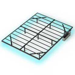 Redom Lit 160x200 cm flottant en acier noir avec éclairage LED, station USB-C et poche de rangement