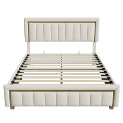 Simple Life Lit 160x200 cm, lit coffre, cadre de lit avec tête de lit, velours, beige Outlet