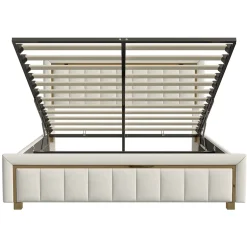 Simple Life Lit 160x200 cm, lit coffre, cadre de lit avec tête de lit, velours, beige Outlet
