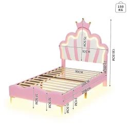 ProximaX Lit 90x200 cm, lit princess avec LED, tête de lit couronne, design moderne, rose Online