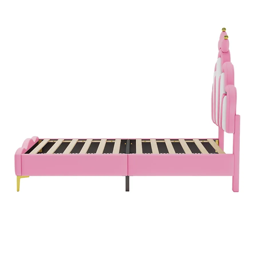 ProximaX Lit 90x200 cm, lit princess avec LED, tête de lit couronne, design moderne, rose Online