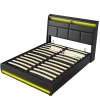 Generique Lit 140x200 cm, Lit rembourré avec lumières LED, Lit à Fonction hydraulique lit d'appoint, pour Adultes, PU, Noir