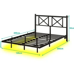 Redom Lit 120x200 cm métal noir avec effet flottant et bande LED intégrée, design contemporain et lignes épurées