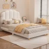 Redom Lit 90x200 cm pour enfant avec tête de lit rembourrée en plush blanc, cadre MDF, design floral et moderne Clearance