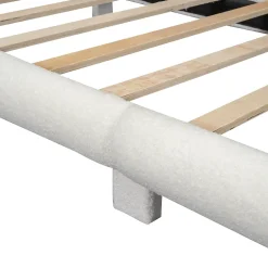 Redom Lit 90x200 cm pour enfant avec tête de lit rembourrée en plush blanc, cadre MDF, design floral et moderne Clearance