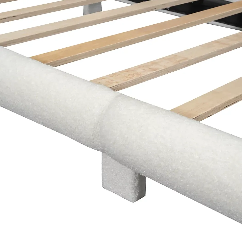 Redom Lit 90x200 cm pour enfant avec tête de lit rembourrée en plush blanc, cadre MDF, design floral et moderne Clearance