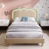 Redom Lit 90x190 cm rembourré en lin beige avec tête de lit pouf LED réglable, cadre robuste et style contemporain