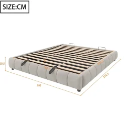 Redom Lit 180x200 cm sans tête de lit avec rangement hydraulique et bande LED blanche, revêtement flanellette beige Clearance