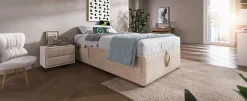 Redom Lit 90x200 cm sommier relevable avec coffre de rangement tapissé lin naturel USB et Type C intégrés Best