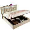 Redom Lit 160x200 cm sommier relevable avec coffre de rangement et tête de lit réglable, tapissé lin beige