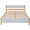 Redom Lit 140x200 cm, style intemporel blanc et bois, tête et pied en MDF, cadre pin massif avec pieds centraux Best