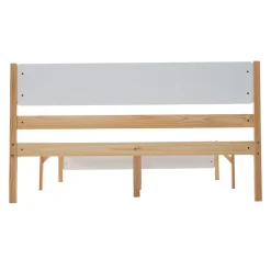 Redom Lit 140x200 cm, style intemporel blanc et bois, tête et pied en MDF, cadre pin massif avec pieds centraux Best