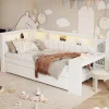 Redom Lit 90x200 cm tapissé avec éclairage LED et ports USB, tiroir gigogne et bureau intégré de couleur blanche Best