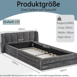Redom Lit 90x200 cm tapissé chenille Dark Gray avec tête de lit ergonomique et profil bas minimaliste Clearance
