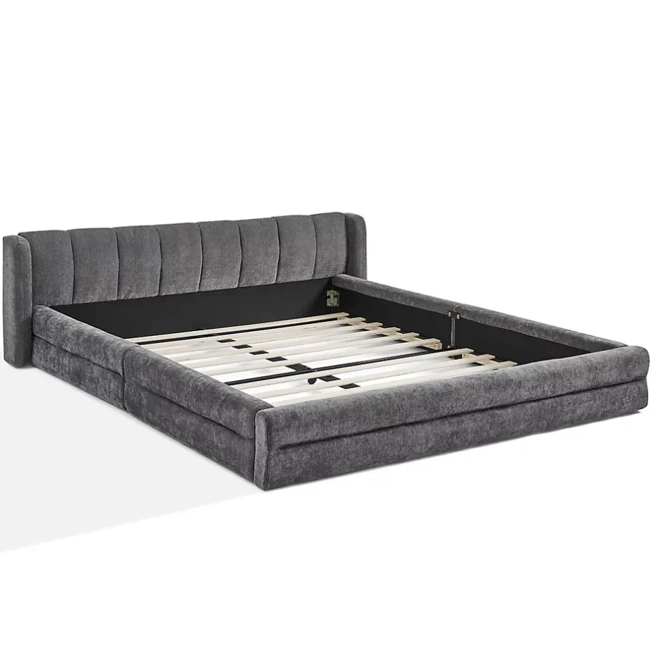 Redom Lit 140x200 cm tapissé chenille avec tête matelassée et structure renforcée, gris foncé, design scandinave Sale
