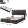 Redom Lit 140x190 cm tapissé effet lin avec tête de lit à éclairage LED, rangement sous le lit et structure acier Best