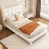 Redom Lit 90x200 cm tapissé en tissu peluche blanc avec tête de lit réglable 3 positions, structure MDF, style moderne et épuré Discount