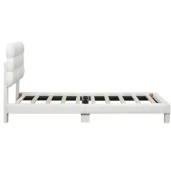 Redom Lit 90x200 cm tapissé en tissu peluche blanc avec tête de lit réglable 3 positions, structure MDF, style moderne et épuré Discount