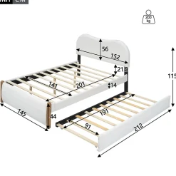 Redom Lit 140x200 cm tapissé en velours blanc avec lit gigogne rétractable et tête de lit minimaliste en MDF