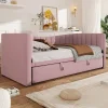 Redom Lit 90x200 cm tapissé en velours avec lit gigogne escamotable, convertible en sofa minimaliste rose