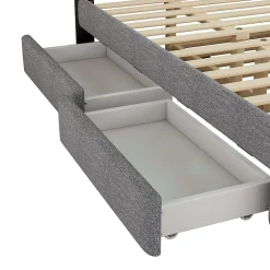 Redom Lit 140x200 cm tapissé gris avec 2 tiroirs, lit gigogne intégré et tête de lit réglable, design élégant