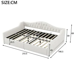 Redom Lit 140x200 cm tapissé lin avec grand rangement sous sommier et bande led 7 couleurs, finition beige élégante