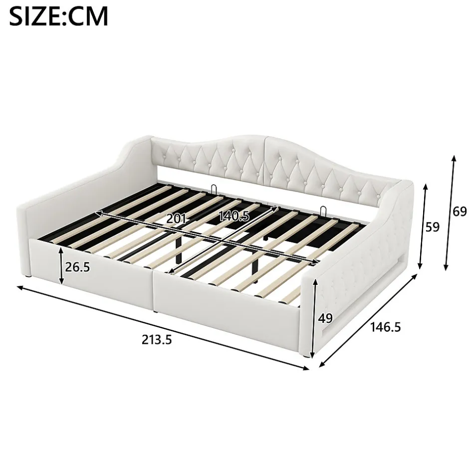 Redom Lit 140x200 cm tapissé lin avec grand rangement sous sommier et bande led 7 couleurs, finition beige élégante