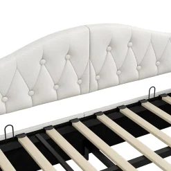 Redom Lit 90x200 cm tapissé lin beige avec rangement sous-lit et bande LED 7 couleurs, cadre bois moderne, 12 lattes Hot
