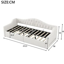 Redom Lit 90x200 cm tapissé lin beige avec rangement sous-lit et bande LED 7 couleurs, cadre bois moderne, 12 lattes Hot