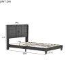 Redom Lit 140x200 cm tapissé lin gris avec tête de lit rembourrée haute et matelas à ressorts 140x200 cm inclus New