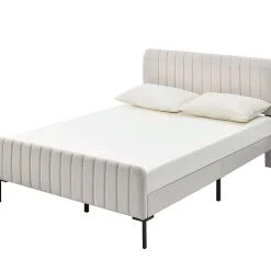 Redom Lit 140x200 cm tapissé lin gris-beige avec sommier à lattes et tête de lit réglable