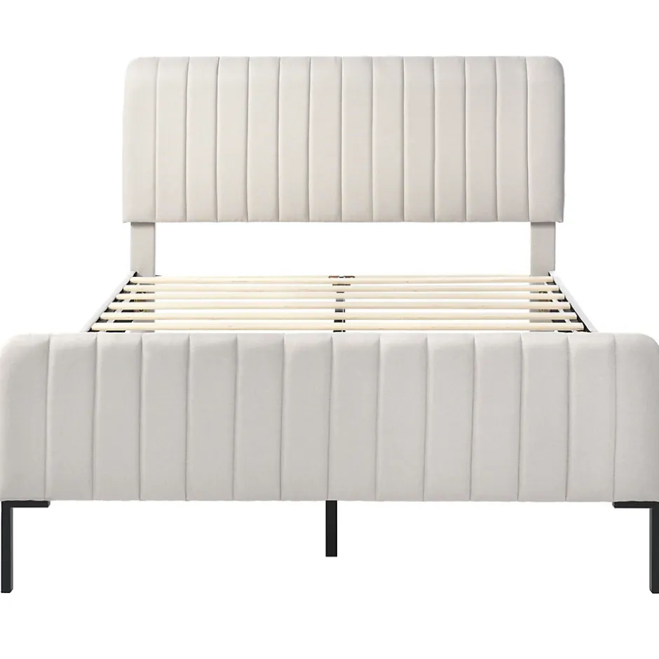 Redom Lit 140x200 cm tapissé lin gris-beige avec sommier à lattes et tête de lit réglable