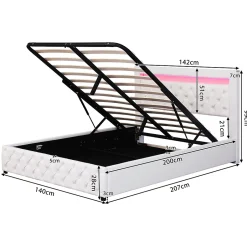 Redom Lit 140x200 cm tapissé PU blanc avec rangement intégré et tête de lit LED, design classique et contemporain Discount