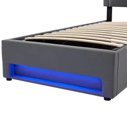 Redom Lit 90x200 cm tapissé PU gris avec éclairage LED, ports USB escamotables et rangement intégré Online