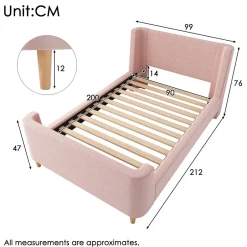 Redom Lit 90x200 cm tapissé velours avec tête de lit style luge, motifs spatiaux enfantins, coloris rose