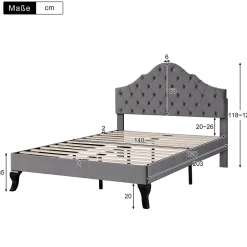 Redom Lit 140x200 cm tapissé velours gris avec tête rembourrée et lattes en bois, design élégant