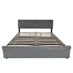 Redom Lit 180x200 cm tapissé velours gris avec tête de lit réglable, sommier à lattes et grand coffre de rangement Outlet