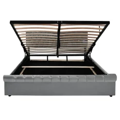 Redom Lit 180x200 cm tapissé velours gris avec tête de lit réglable, sommier à lattes et grand coffre de rangement Outlet