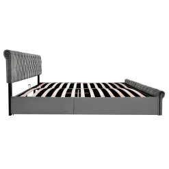 Redom Lit 180x200 cm tapissé velours gris avec tête de lit réglable, sommier à lattes et grand coffre de rangement Outlet