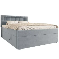 Redom Lit 90x200 cm tapissé velours gris avec éclairage d'ambiance LED, coffre de rangement et tête de lit réglable Discount