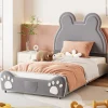 Redom Lit 90x200 cm tapissé velours gris en forme d'ours, design ludique et confortable pour chambre d'enfant Hot