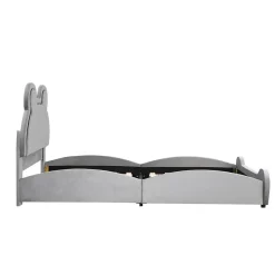 Redom Lit 90x200 cm tapissé velours gris en forme d'ours, design ludique et confortable pour chambre d'enfant Hot
