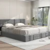 Redom Lit 180x200 cm tapissé velours gris avec coffre hydraulique et tête réglable, style européen élégant