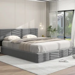 Redom Lit 180x200 cm tapissé velours gris avec coffre hydraulique et tête réglable, style européen élégant